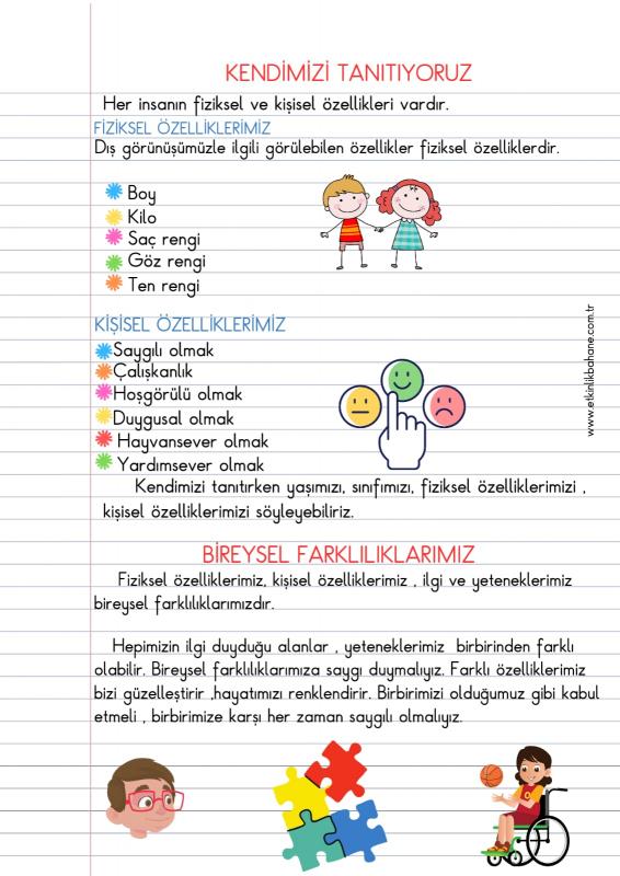 Kendimizi Tanıtıyoruz -Bireysel Farklılıklar- Defter Notu