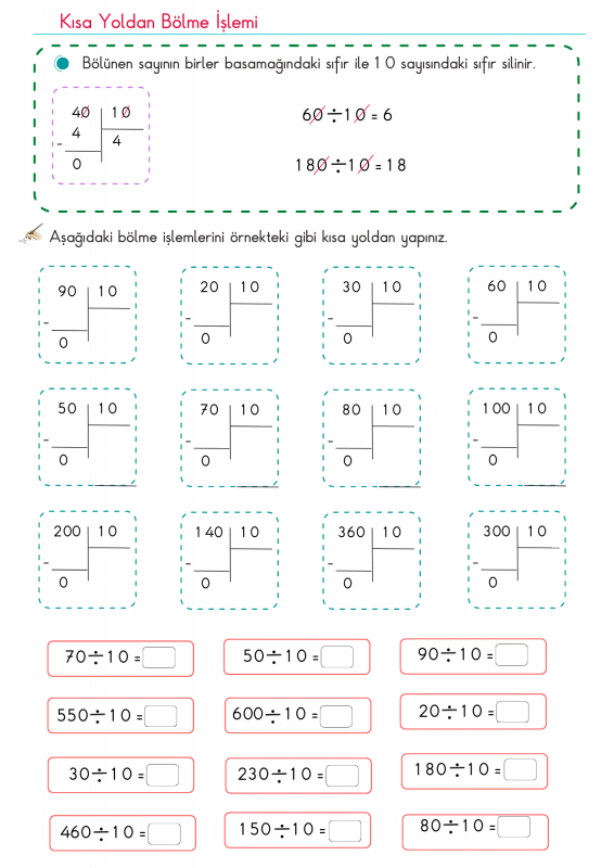 3. Sınıf Kısa Yoldan Bölme İşlemi