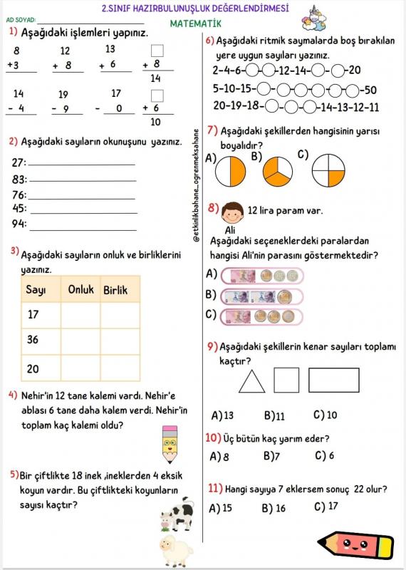 2. Sınıf Sene Başı  Hazırbulunuşluluk Sınavı